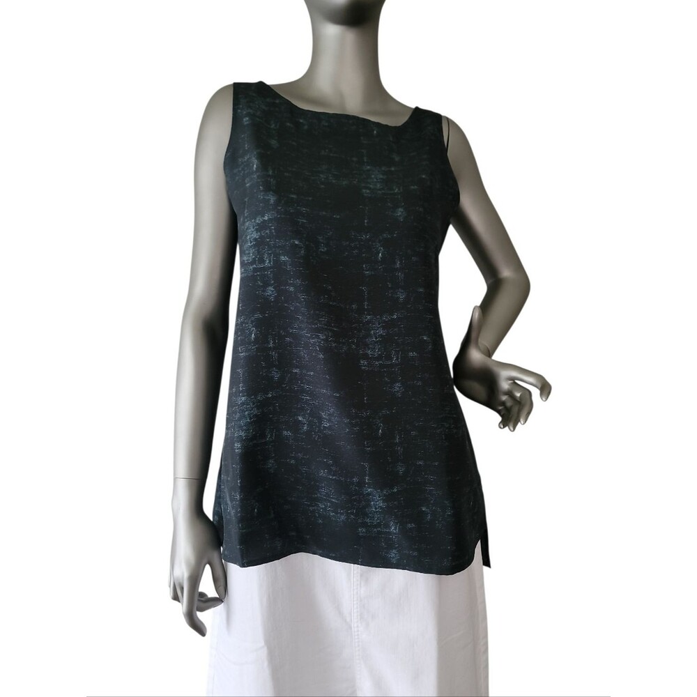 Eileen Fisher Forest Night Bateau Neck Long Shell Top  XS